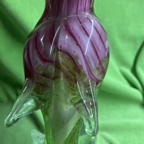 OLLIERV Diamond Star Art Glass Heavy Toucan Pink Green With Clear Beak 12” Tall - Picture 7 of 10